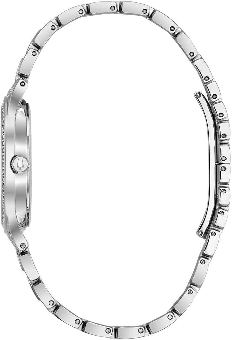 Bulova Crystal Pave - Reloj de cuarzo de 3 manecillas, Inoxidable, Pulsera de acero inoxidable plateado de cuarzo fantasma