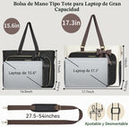 PASMAN Bolsa de mano para profesores para mujer, bolsa estructurada, 17.3 inches, Caqui-beige-café