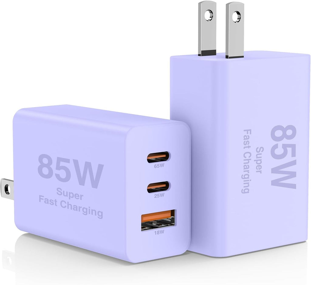 Paquete de 2 bloques de cargador de pared USB C de 65 W, adaptador de carga USB C de 3 puertos de 100 W tipo C de carga súper rápida para MacBook Pro/Air, i-Pad Pro, i-Phone 17/16/15, Galaxy S25 y más