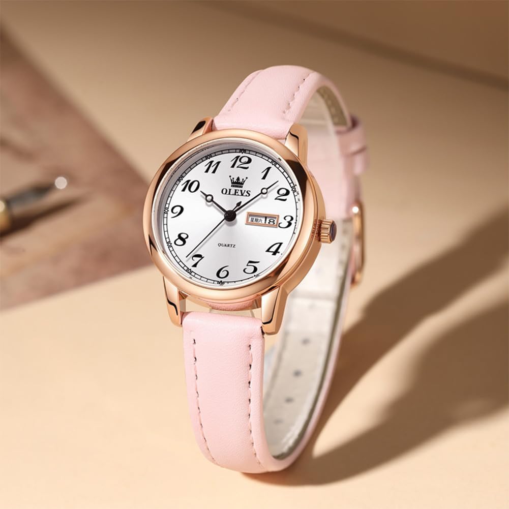 OLEVS Relojes de cuero para mujer lujo moda vestir impermeable cuarzo