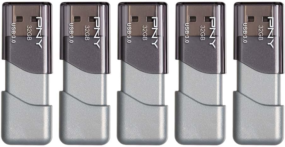 PNY Unidad flash USB 3.0 Turbo Attache 3 de 32 GB, gris (paquete de 5)