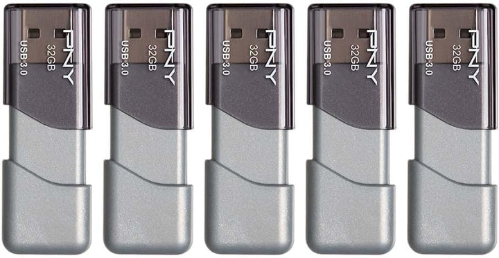 PNY Unidad flash USB 3.0 Turbo Attache 3 de 32 GB, gris (paquete de 5)