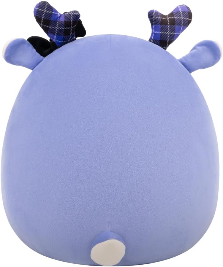 Squishmallows Original Binoche the Purple Fawn de 14 pulgadas con cuernos y lazo a cuadros - Peluche oficial de Jazwares (grande)