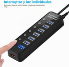 LYFNLOVE, HUB002, hub USB 3.0, alimentado, con puerto de carga inteligente, adaptador 5V/4A