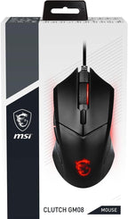 msi Clutch GM08 - Mouse para juegos, 4200 DPI, sensor óptico, 3 pesos ajustables, iluminación LED roja, diseño simétrico