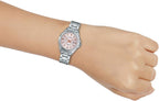 Casio #LTP1308D-4AV Reloj analógico de acero inoxidable con esfera rosa y fecha para mujer