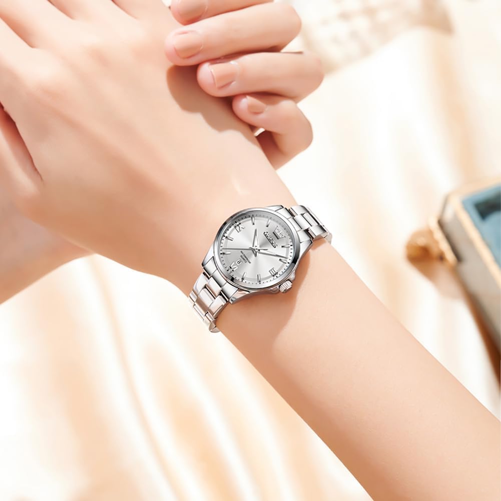 OLEVS Reloj para Mujer Lujo Acero Inoxidable Pulsera Pequeña para Vestir, a Prueba de Agua, Analógico