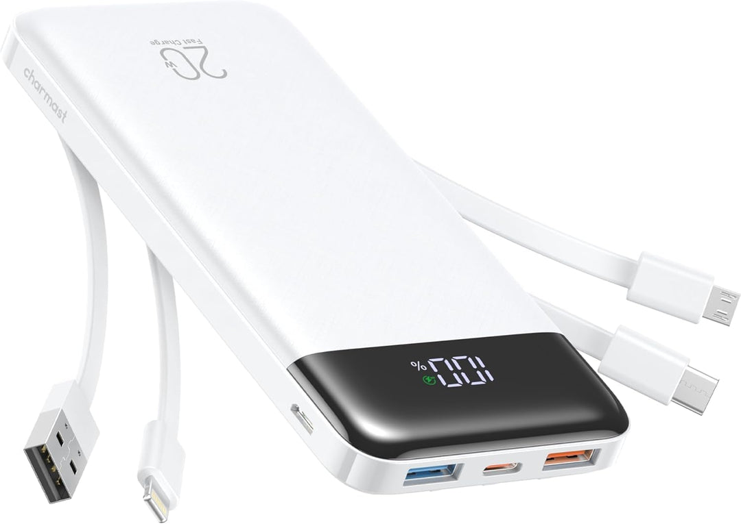 Charmast Cargador portátil de 20000mAh con cables incorporados, ban...