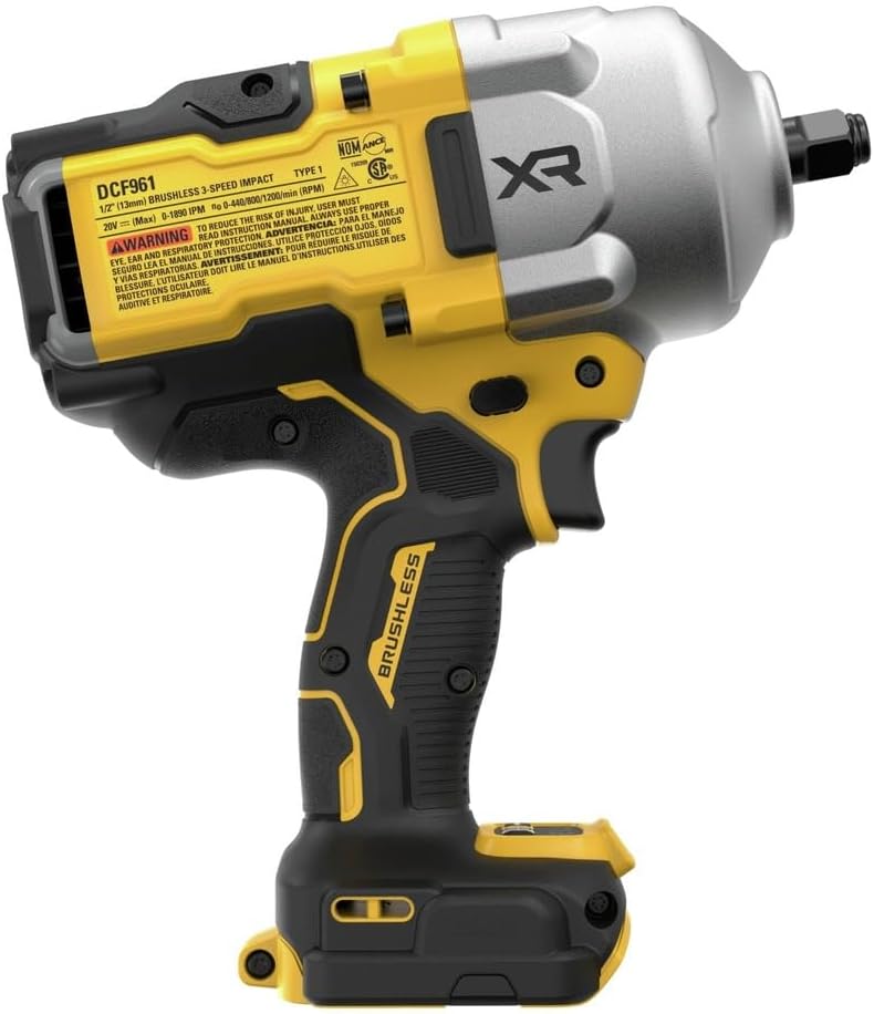 DEWALT Llave de impacto inalámbrica de 20 V MAX, 1/2" con anillo de seguridad, alto torque, sin escobillas, herramienta desnuda solamente (DCF961B)