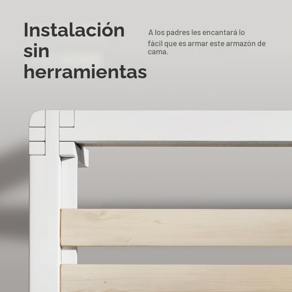 Nectar Base de cama y cabecera de bambú para niños, tamaño individual, color blanco, 12 pulgadas de altura, fácil de instalar sin herramientas, duradera y apta para niños, listones de madera