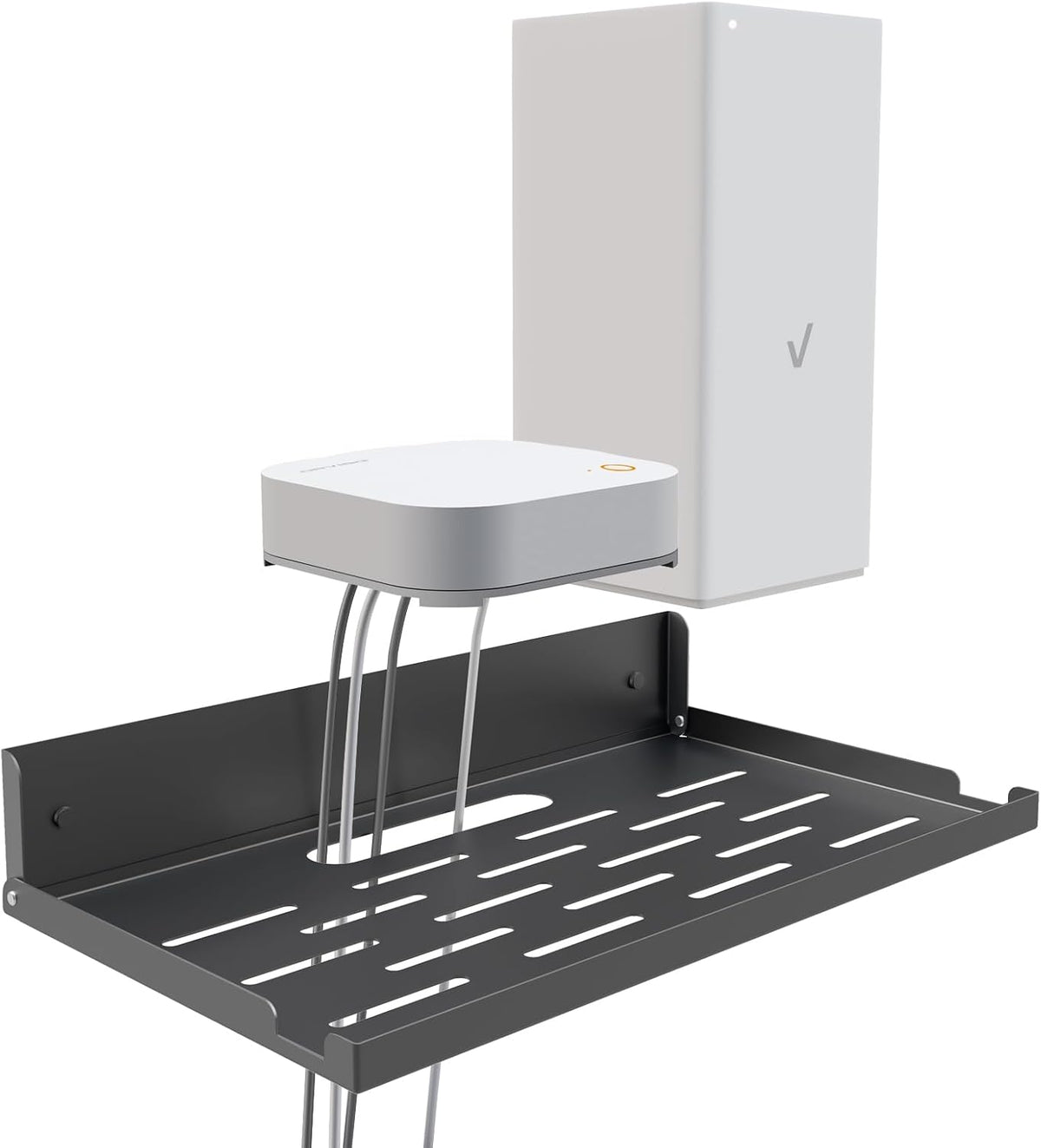 Soporte de pared plegable para estante de enrutador, 14 pulgadas de ancho para enrutador y módem, estante de metal plegable con orificio para cable y rejillas de ventilación de calor, soporte
