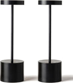 Lámpara Paquete de 2 lámparas de mesa recargables, lámpara de mesa LED inalámbrica, funciona con pilas de 5000 mAh, luz de mesa portátil, atenuación para restaurante, patio, exterior (negro)