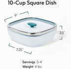 Anyday Juego de 4 piezas de utensilios cuadrados para microondas y juego de almacenamiento de alimentos con tapas de vidrio | Envases libres de plástico y BPA | Platos de 10 tazas y 5.5 tazas (Kale)