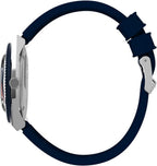 Timex Reloj Q 1.496 in para hombre - esfera azul caja de acero inoxidable correa de goma azul