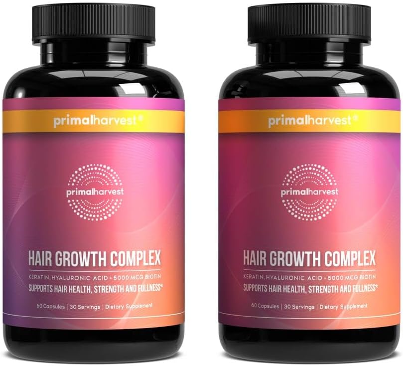 Primal Harvest Vitaminas para el crecimiento del cabello, paquete d...