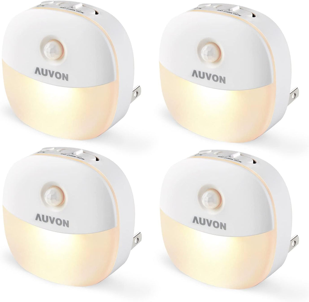AUVON Luz nocturna enchufable, sensor de movimiento y sensor de atardecer a