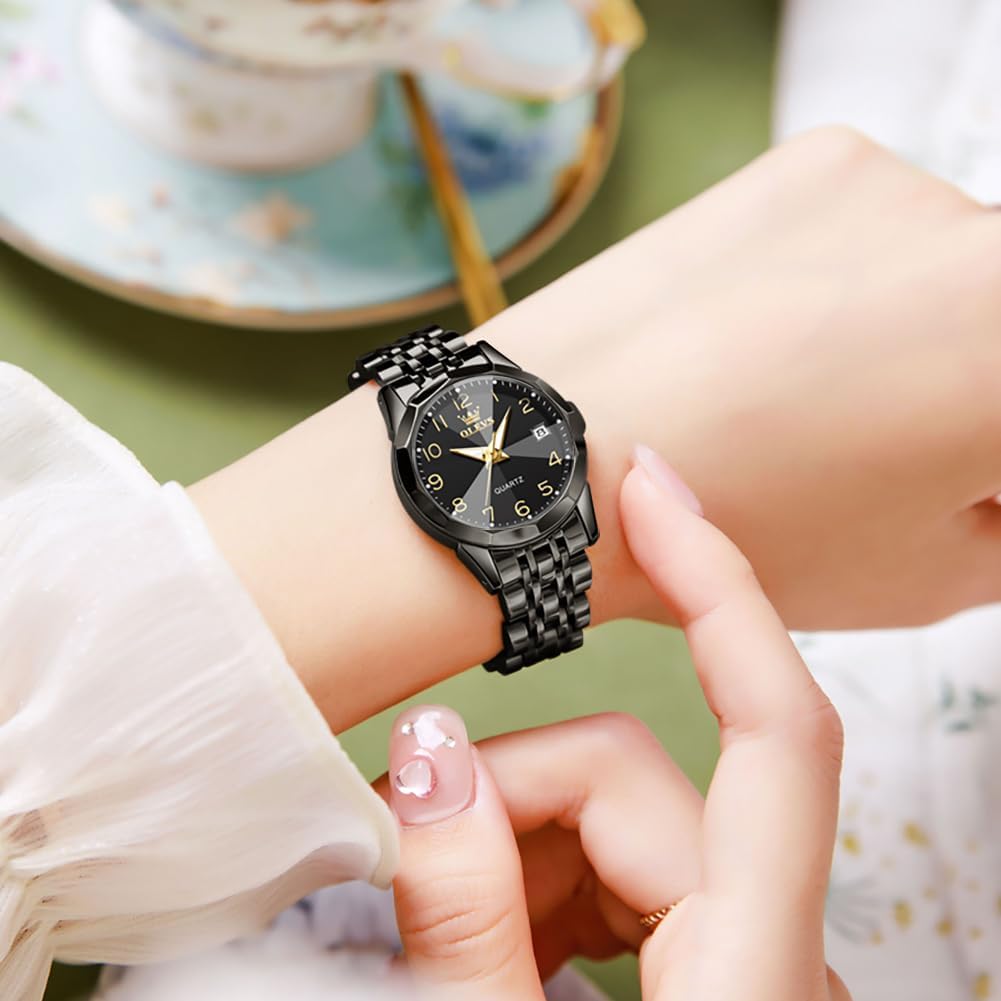 OLEVS Reloj Femenino Clásico de Mujer para Damas Análogo Acero Inoxidable Resistente al Agua Luminosa Día Fecha Dos Tonos de Fácil Lectura en la Muñeca