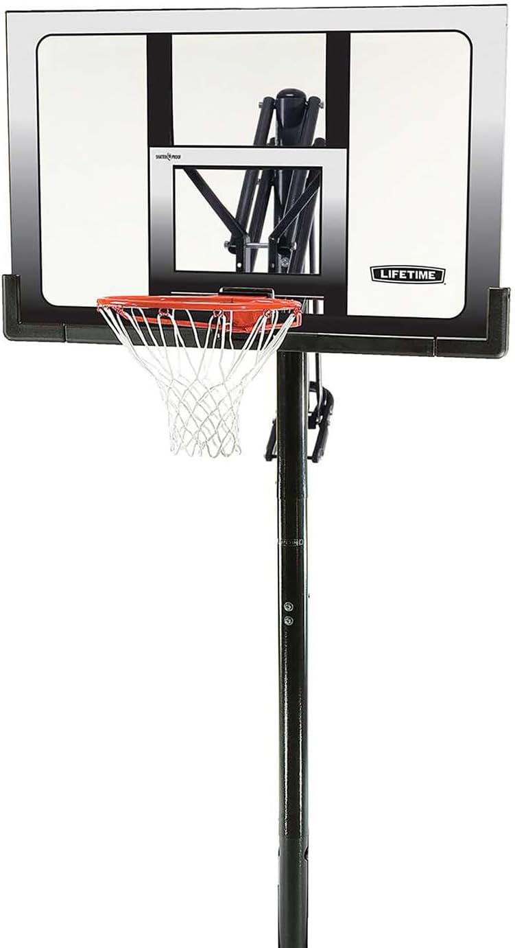 Lifetime 71281 Sistema de baloncesto en el suelo con elevador de potencia, tablero inastillable de 52 pulgadas