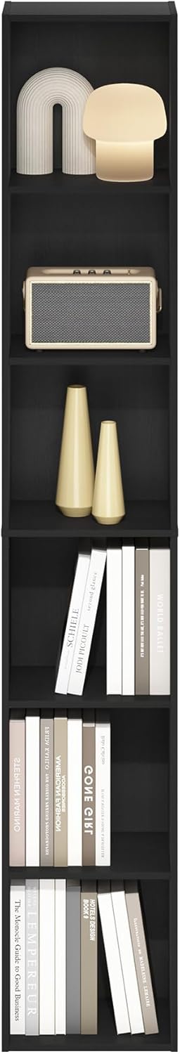 Estantería Furinno LUDER, Librero alto moderno de 6 niveles, Biblioteca con estantes abiertos, 9.3 x 12 x 71, para sala, dormitorio, oficina en casa, Blackwood