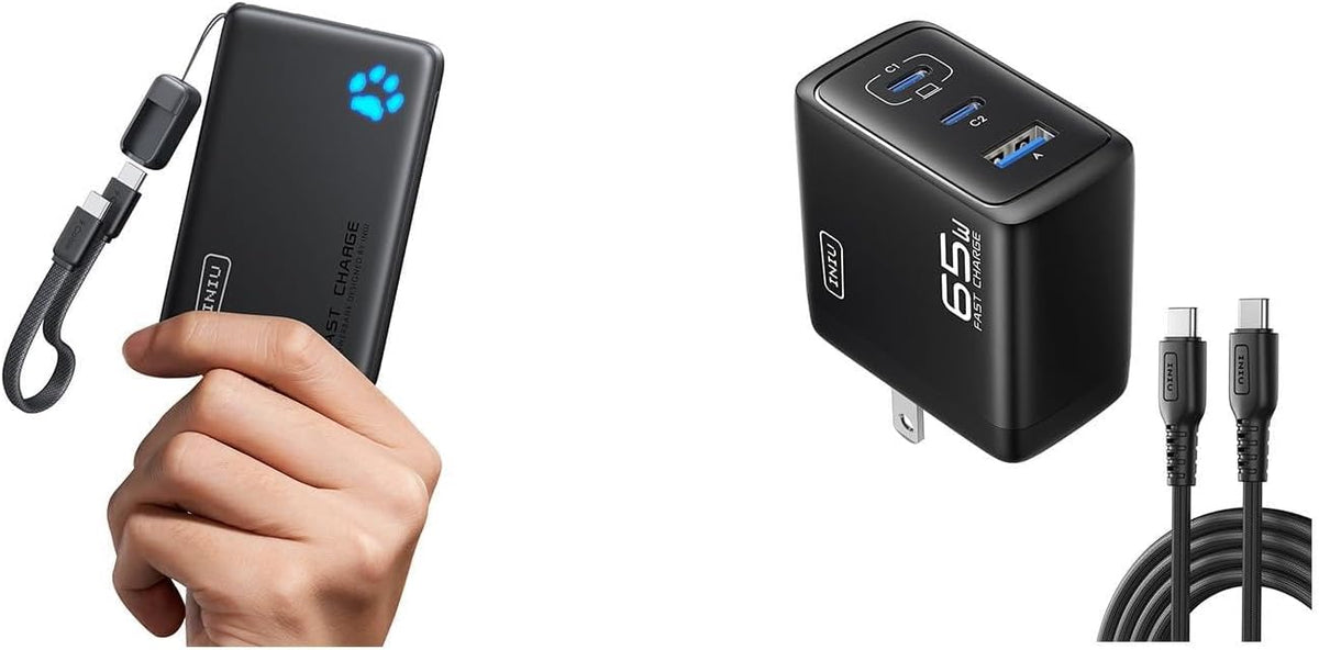 INIU Ultra delgado 10000mAh 45W PD Power Bank y 3 puertos 65W PD ca...