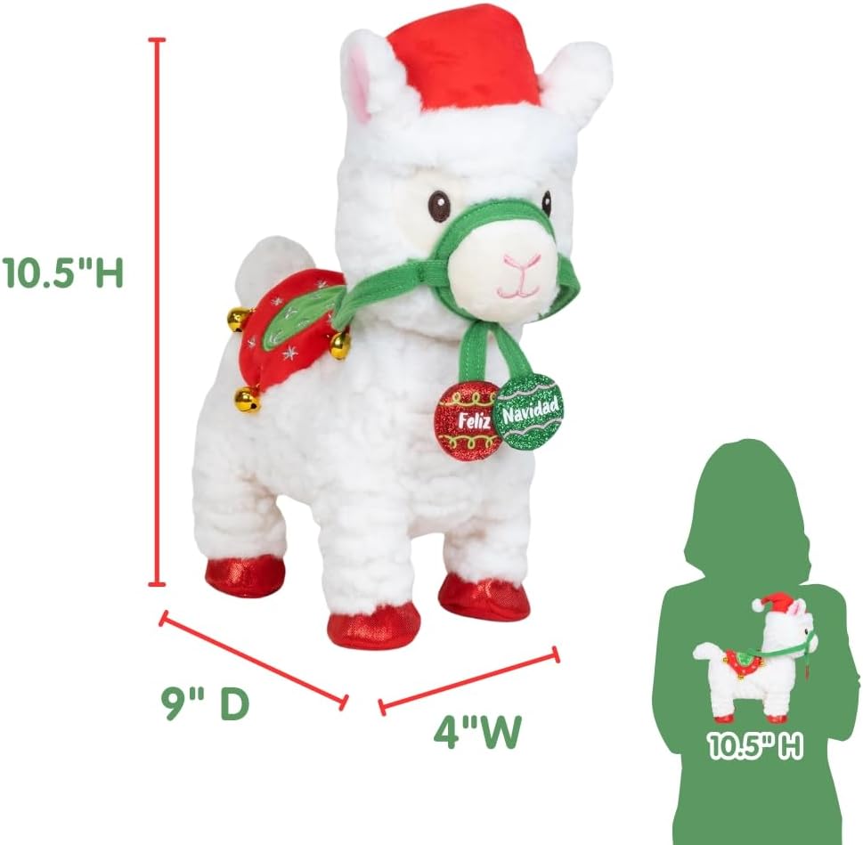 Cuddle Barn - Navidad Nico | Peluche Navideño Animado Caminante Musical Llama Reproduce 'Feliz Navidad', 10.5 pulgadas