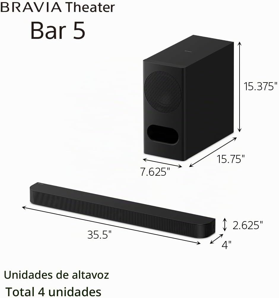 Sony BRAVIA Theater Bar 5, 3.1ch Barra de sonido de cine en casa y
