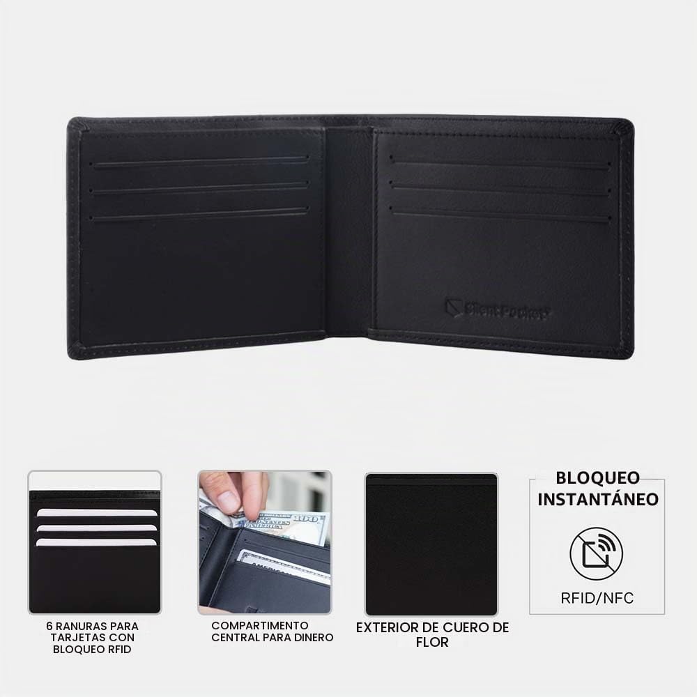 SLNT - Cartera de bloqueo para hombre, delgada, plegable, 6 ranuras para