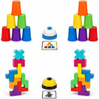 Juego de apilamiento de tazas con tarjetas y campana, juego de velocidad rápida + rompecabezas de bloques de construcción 2 en 1, juego de fiesta familiar para niños de 3 a 8 años, juguete