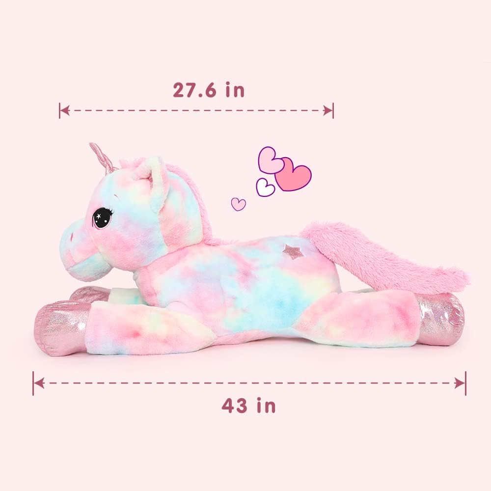 Tezituor - Unicornio gigante de 43 pulgadas, unicornio de peluche rosa arcoíris