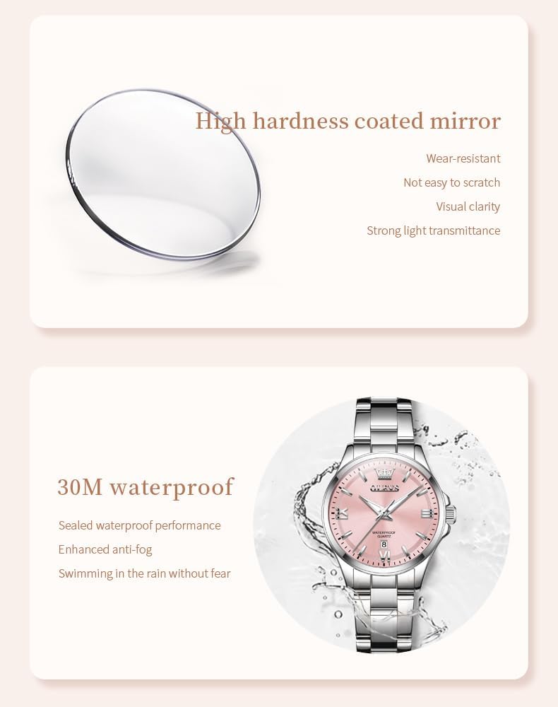 OLEVS Reloj para Mujer Plateado de Acero Inoxidable Elegante Analógico Lúmenes Visibles