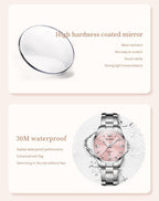 OLEVS Reloj para Mujer Plateado de Acero Inoxidable Elegante Analógico Lúmenes Visibles