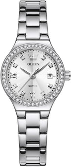 OLEVS Reloj para Mujer Plateado de Acero Inoxidable Elegante Analógico Lúmenes Visibles