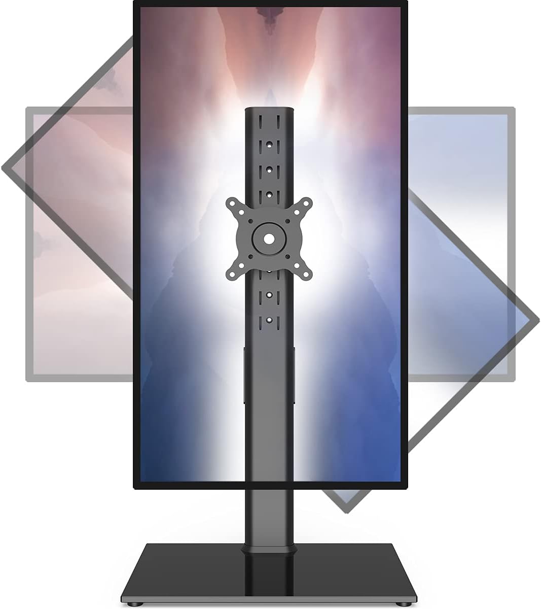 Soporte de monitor individual independiente de 27-43 pulgadas, brazo de monitor de pantalla curva, soporte de monitor con base de vidrio templado, movimiento ajustable, inclinación -15° a 10°, giro ±