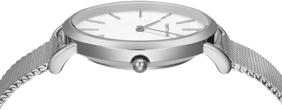Roberto Marino RM1611 Reloj de malla para mujer – Acero inoxidable plateado, 3ATM, esfera blanca