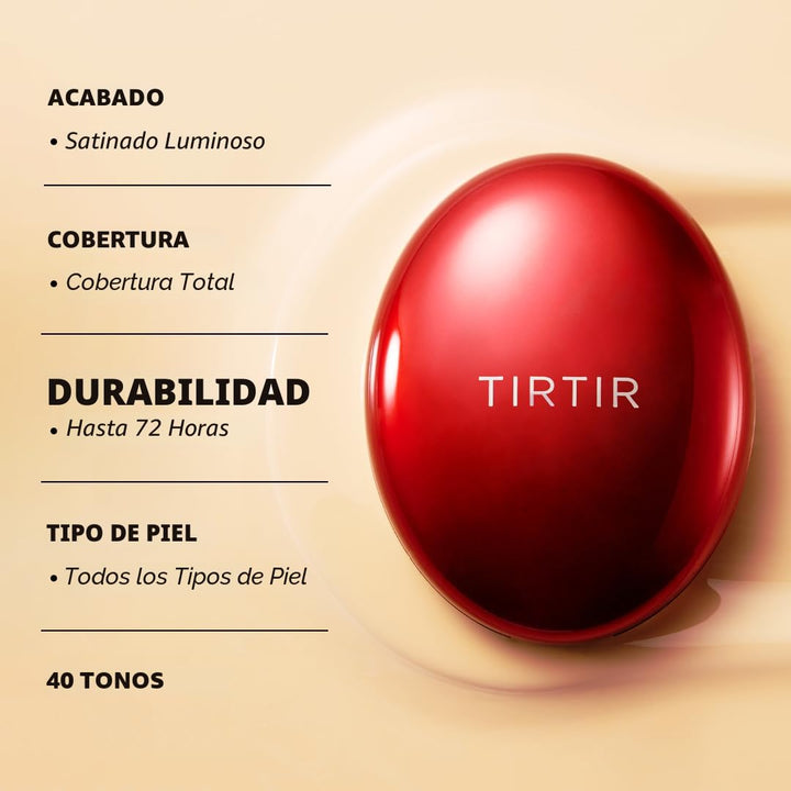 TIRTIR Mask Fit Red Cushion - Base de maquillaje en cojín, cobertur...