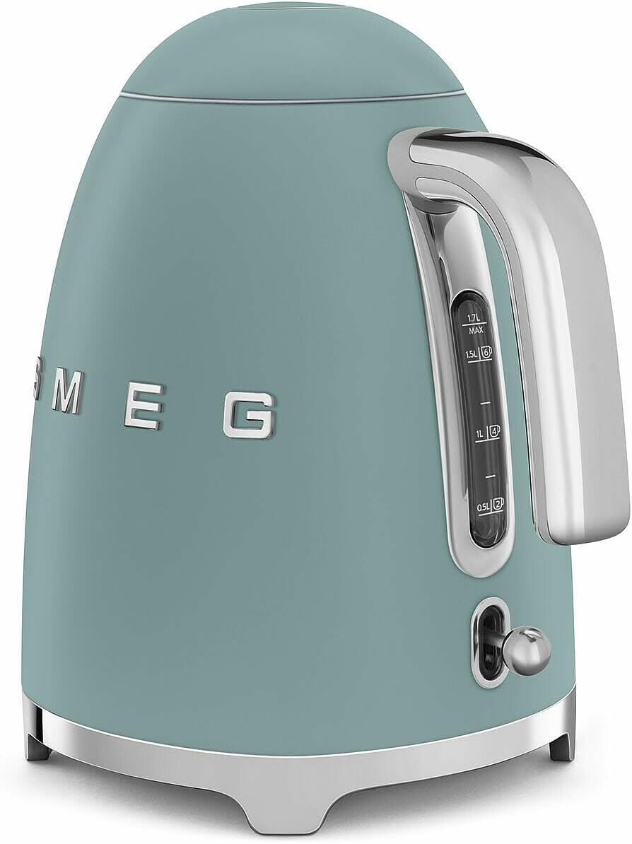 SMEG KLF03 - Hervidor eléctrico de 1,7 L (7 tazas), caldera de agua caliente retro para té y café, hervidor de cocción rápida, apagado automático, tapa abierta suave, base giratoria de 360°