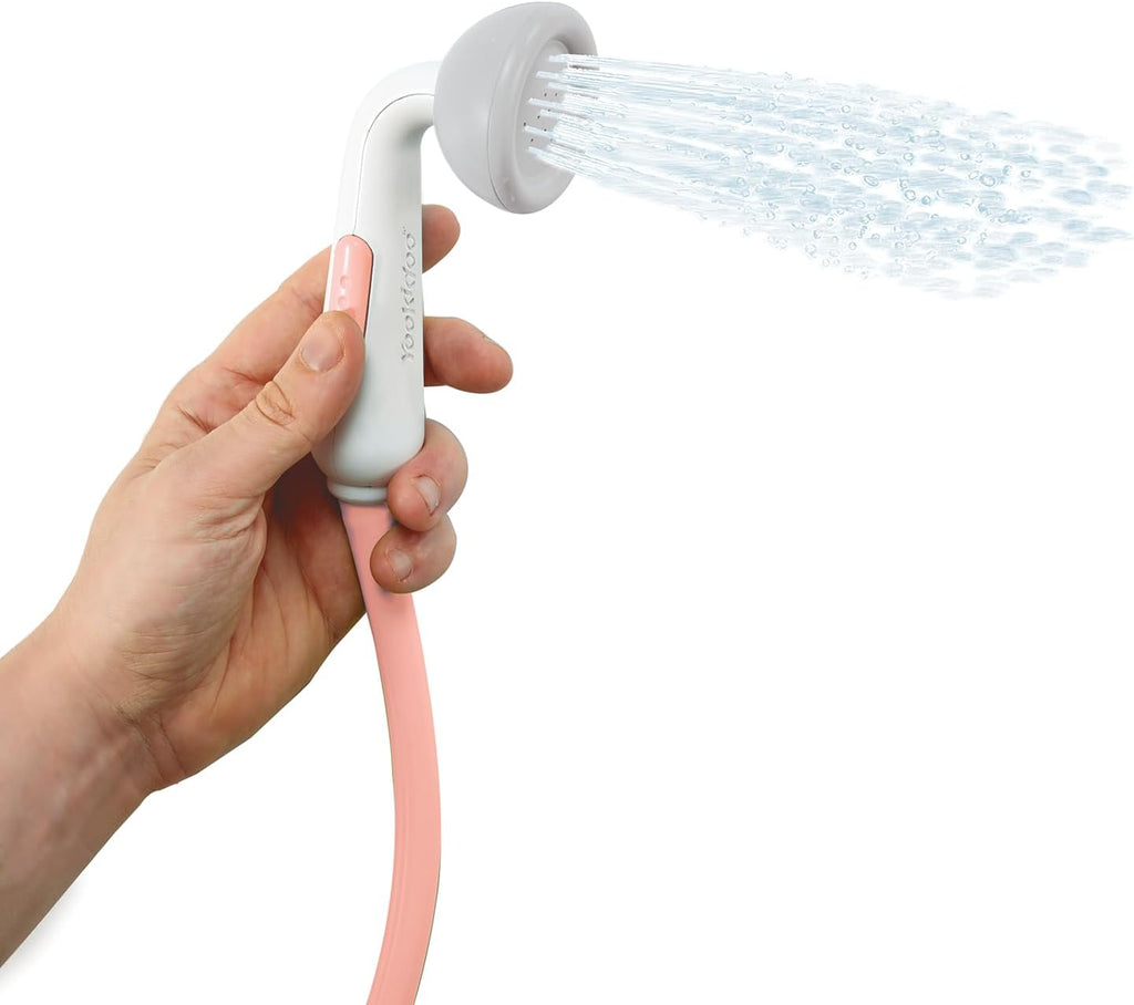 Yookidoo Cabezal de ducha para bebé, bomba de agua de elefante y rociador de boquilla para tronco, control de flujo con una sola mano para bebés recién nacidos en bañera o fregadero (rosa)