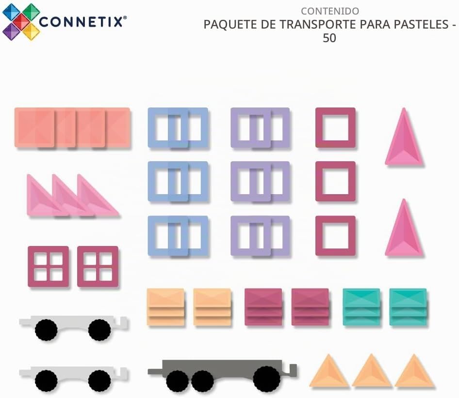 Connetix Azulejos Magnéticos Paquete de Transporte Pastel, 50 Piezas