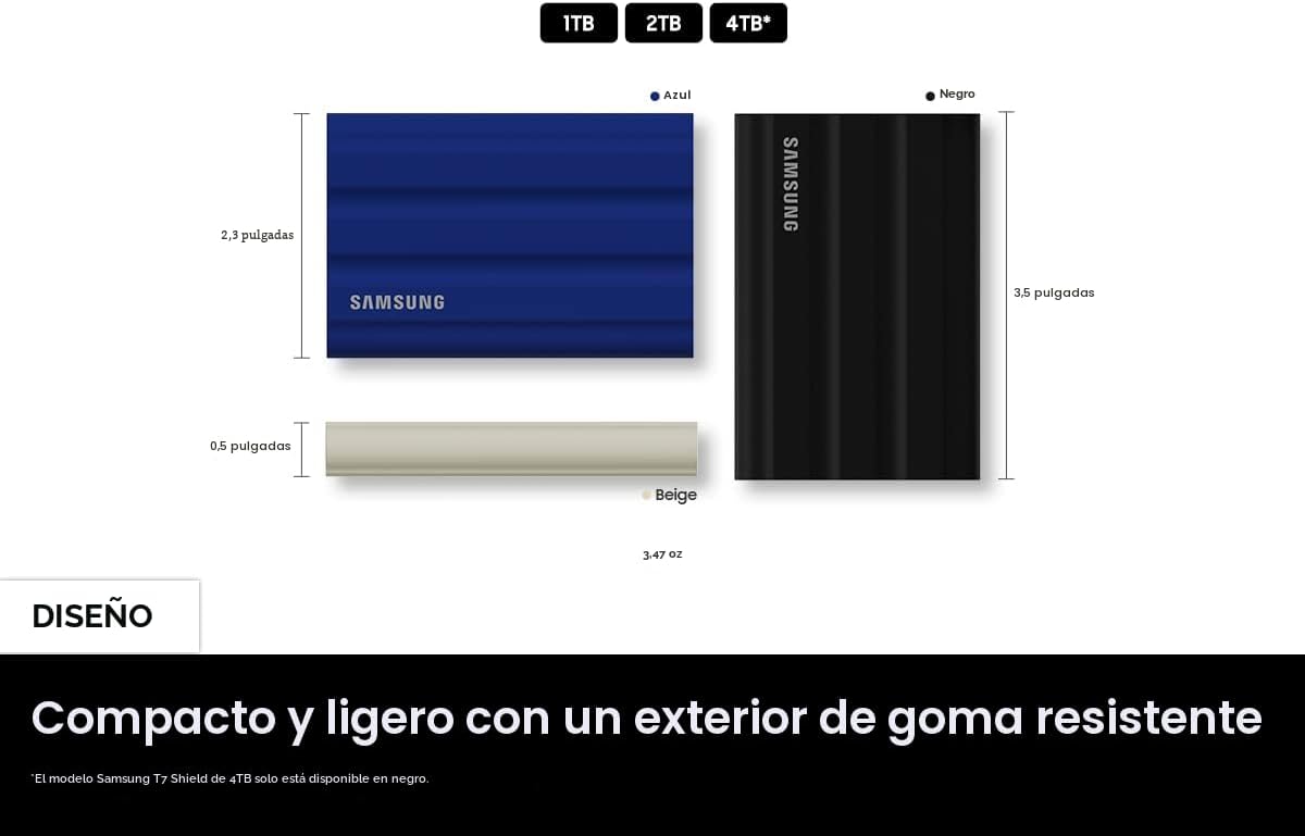 Samsung T7 Shield - SSD portátil de 4 TB, 1050 MB\/s, resistente, r...