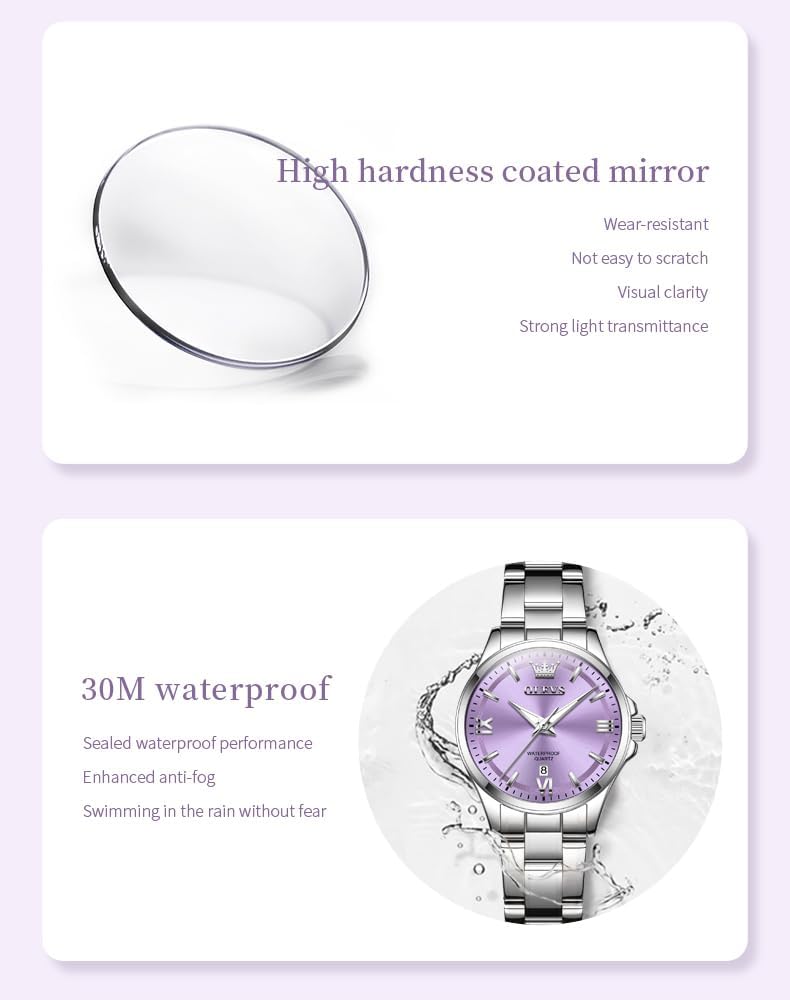 OLEVS Reloj para Mujer Plateado de Acero Inoxidable Elegante Analógico Lúmenes Visibles