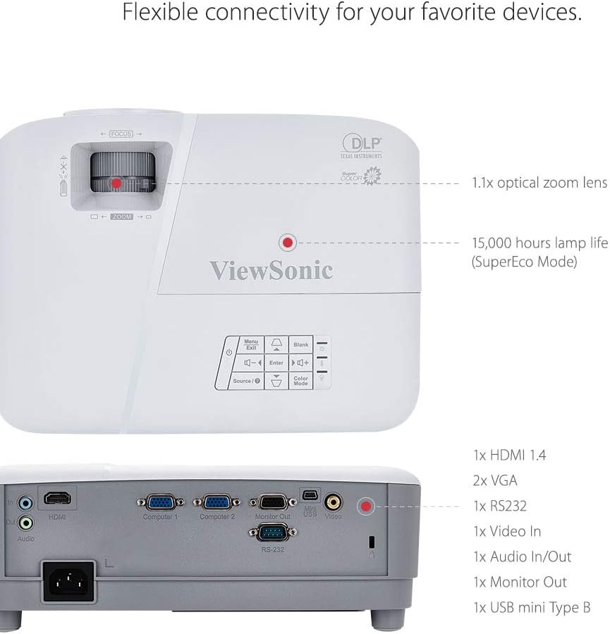 Proyector HDMI con resolución SVGA y 3,600 lúmenes ViewSonic, PA503S