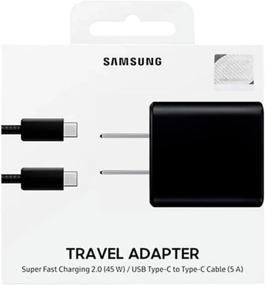 SAMSUNG - Cargador de pared USB-C de carga súper rápida de 45 W con cable, color negro