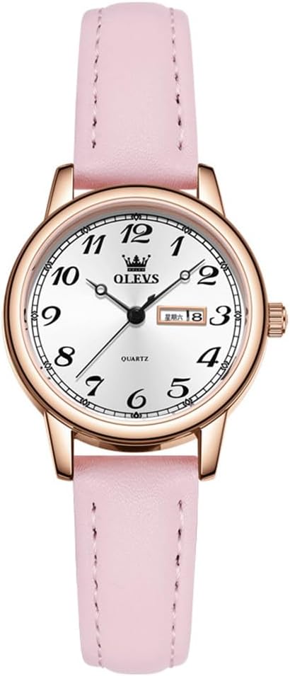 OLEVS Relojes de cuero para mujer lujo moda vestir impermeable cuarzo