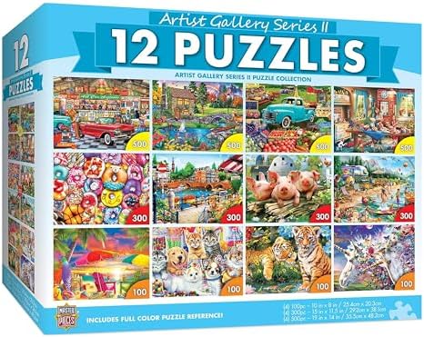 MasterPieces Paquete de 12 Rompecabezas para Adultos, Familia o Niños - Paquete de 12 Rompecabezas de la Galería de Artistas - Rompecabezas de 500, 300 y 100 Piezas