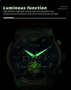 OLEVS Reloj azul para hombre con fase lunar, vestir analógico de acero inoxidable, impermeable, luminoso, fecha, dos tonos, lujo casual, pulsera