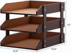 Organizador de escritorio de piel, bandeja de 3 niveles apilable para suministros de oficina, papel, archivo, revista, organización perfecta para oficina para escritorio (marrón-3 niveles)