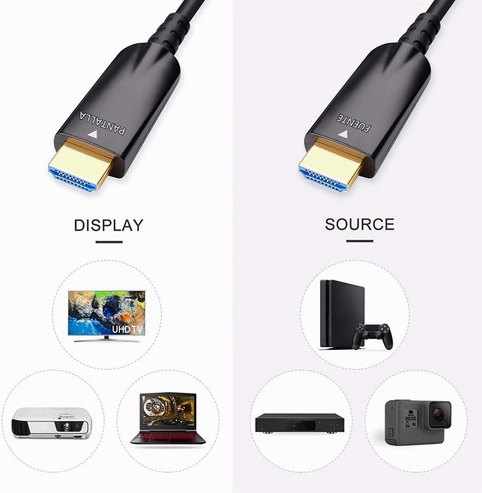 DTECH Cable HDMI de fibra óptica de 100 pies con video HD 4K 60Hz 1080p HD 3D HDCP CEC compatible con monitor de computadora portátil, proyector, reproductor de TV, reproductor de DVD, consola de juegos (100 pies, negro)