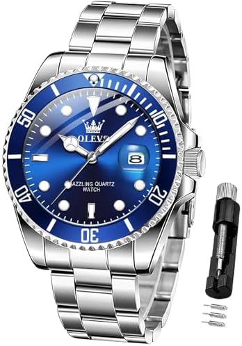 OLEVS Relojes de Lujo para Hombres, Gran Acero Inoxidable, Cuarzo Analógico, Resistente al Agua