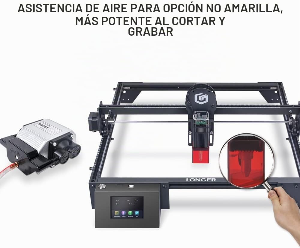 Kit de asistencia de aire para grabador láser Longer para RAY5 10W/20W, gran flujo de aire, flujo de aire ajustable de 10-30L/min, para corte CNC y grabado láser, elimina el humo y el polvo, protege