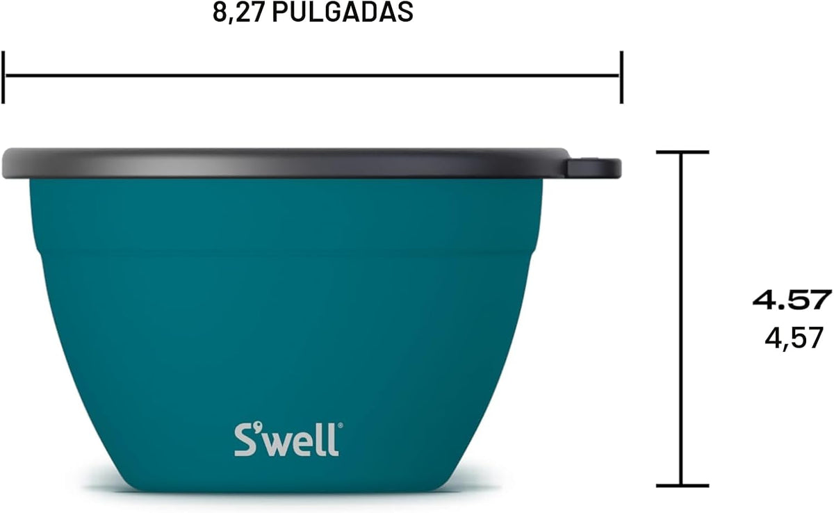 S'well Kit de ensaladera de acero inoxidable de 64 onzas, azul pavo real, viene con mini recipiente de 2 onzas y bandeja extraíble para organización, a prueba de fugas, fácil de limpiar, apto para